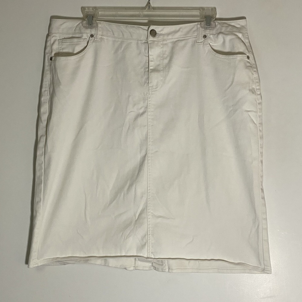 Cato Jean Skirt Womens 18W White Denim Straight Pencil Midi Stretch Modest Plus